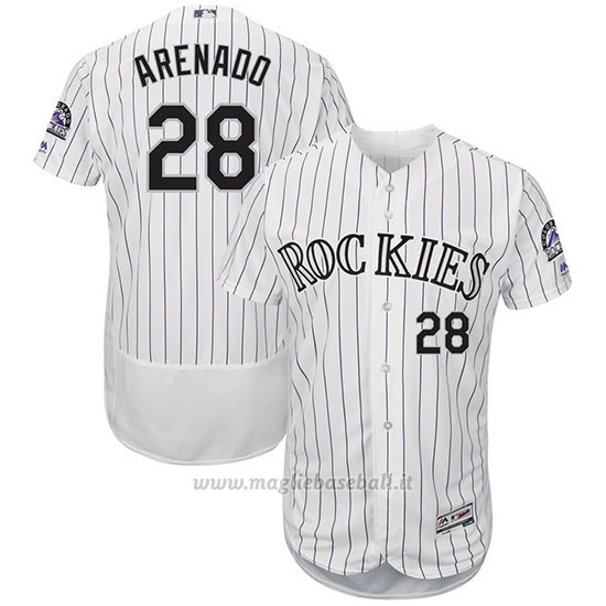 Maglia Baseball Uomo Colorado 28 Nolan Arenado Bianco Autentico Collezione Giocatore